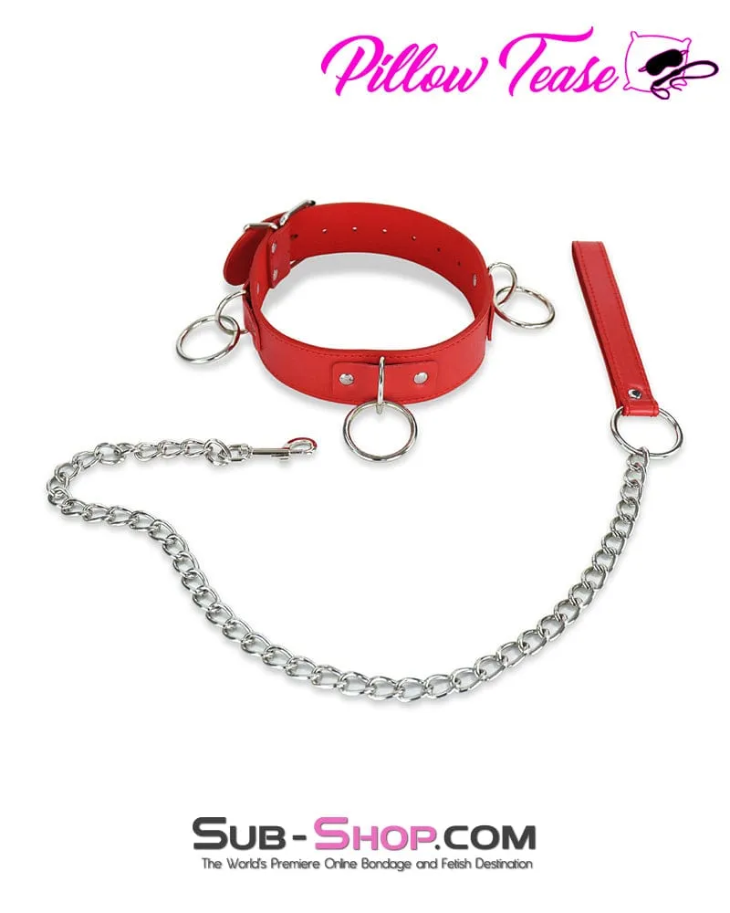 0552DL      3 Ring Bondage Slave Collar, Red