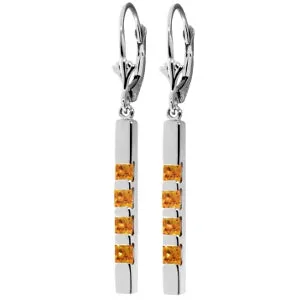 0.7 Carat 14K Solid White Gold Leverback Earringsbar Natural Citrine