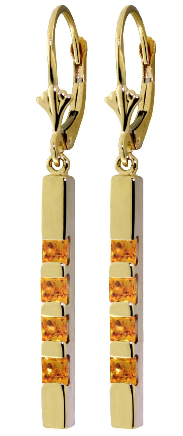 0.7 Carat 14K Solid Yellow Gold Leverback Earringsbar Natural Citrine