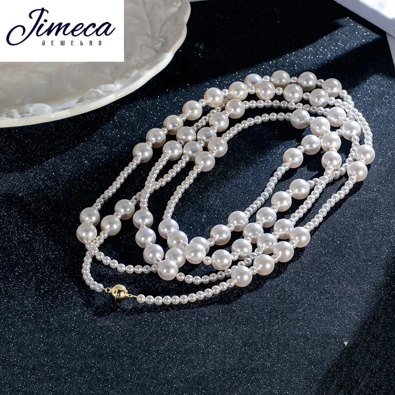 1 -JC - Women’s Pearl Necklace: 1.6m shell pearls, silver buckle, wear multiple ways