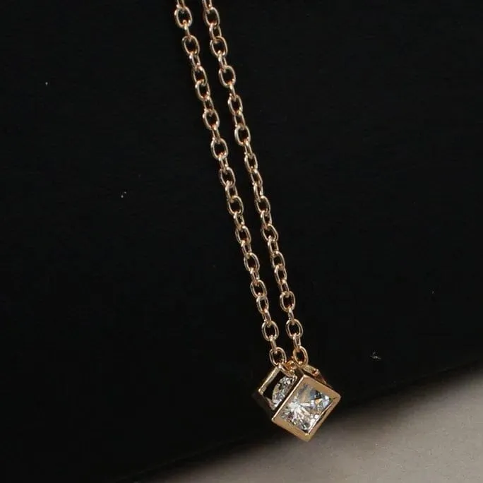 14K Gold Love Cube Three-Dimensional Diamond Shape Necklace Cz Pendant