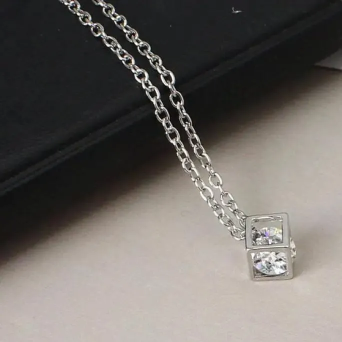 14K Gold Love Cube Three-Dimensional Diamond Shape Necklace Cz Pendant