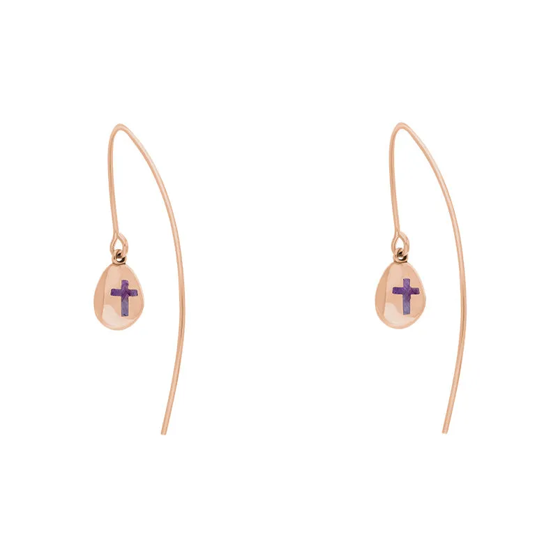 18ct Rose Gold Blue John Cross Disc Drop Earrings