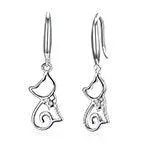 925 Sterling Silver Cat Drop Earrings