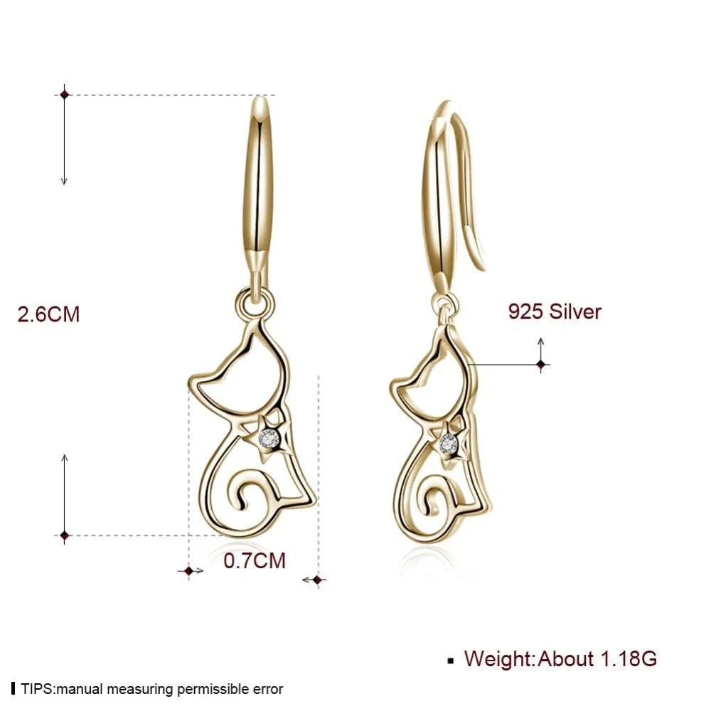 925 Sterling Silver Cat Drop Earrings