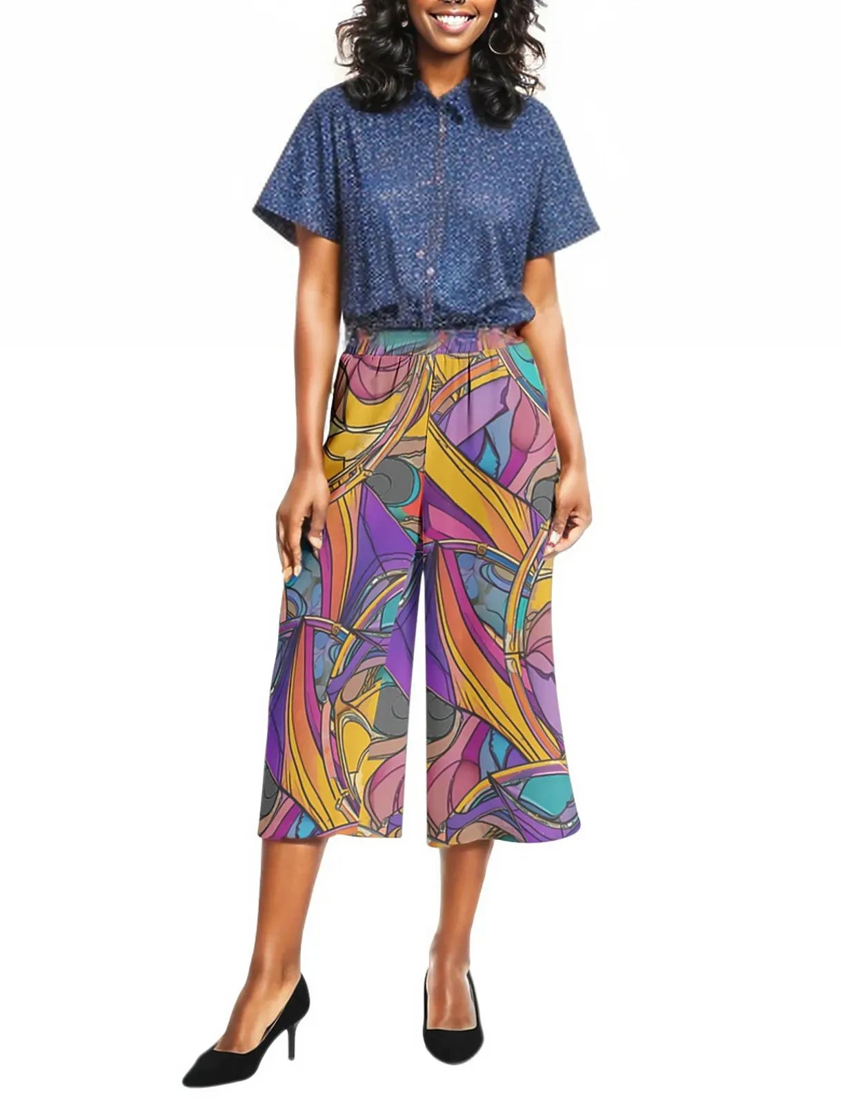 Abstract Urbania Elastic Waist Capris Wide Leg Pant