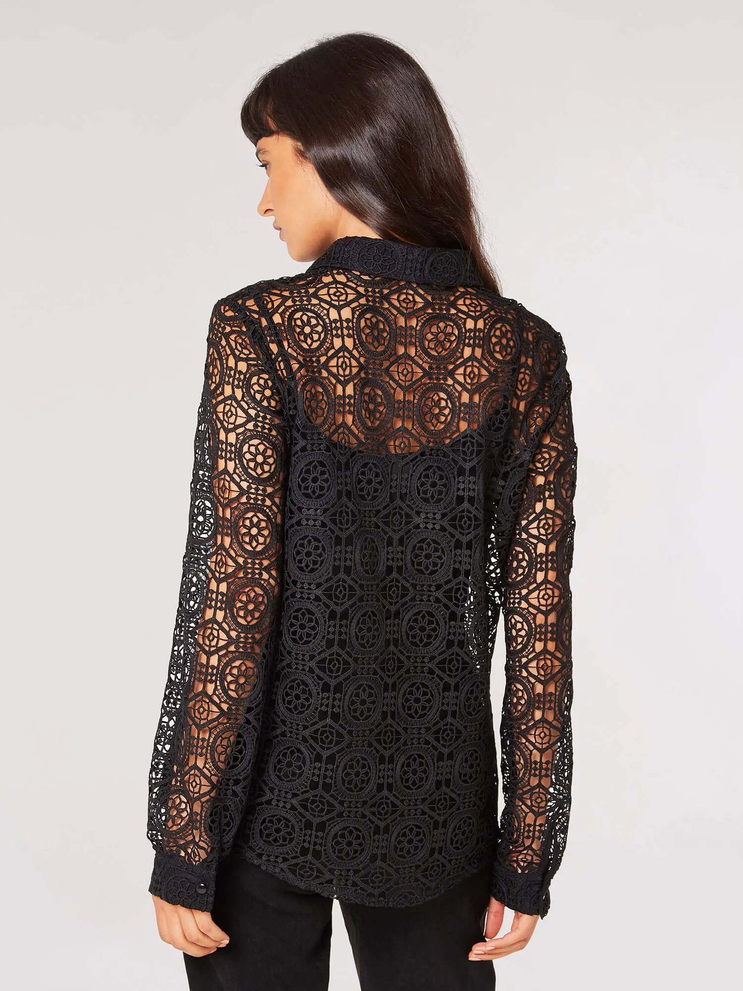 Apricot Geometric Guipure Lace Shirt