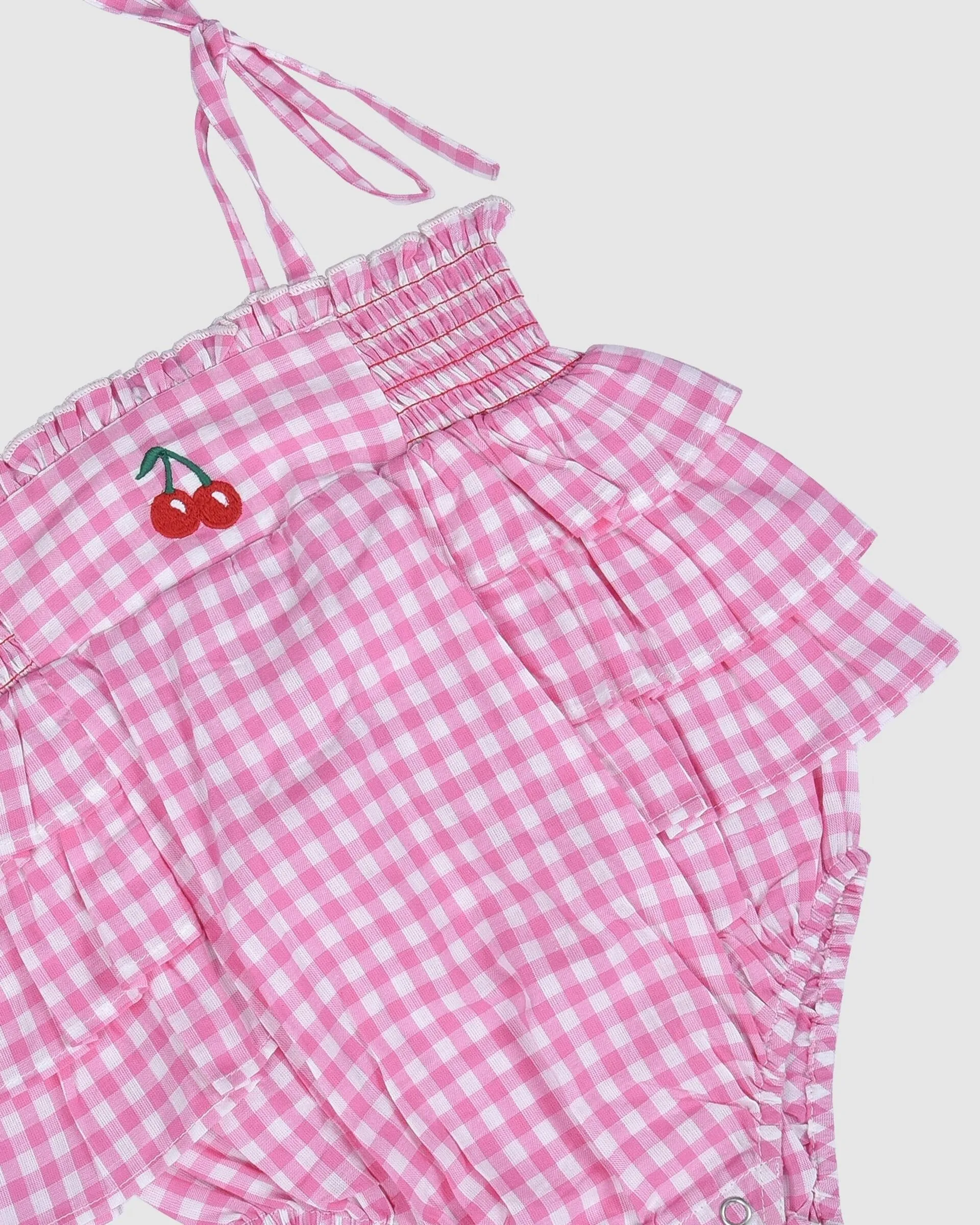 Astrid Playsuit - Pink GIngham Cherry