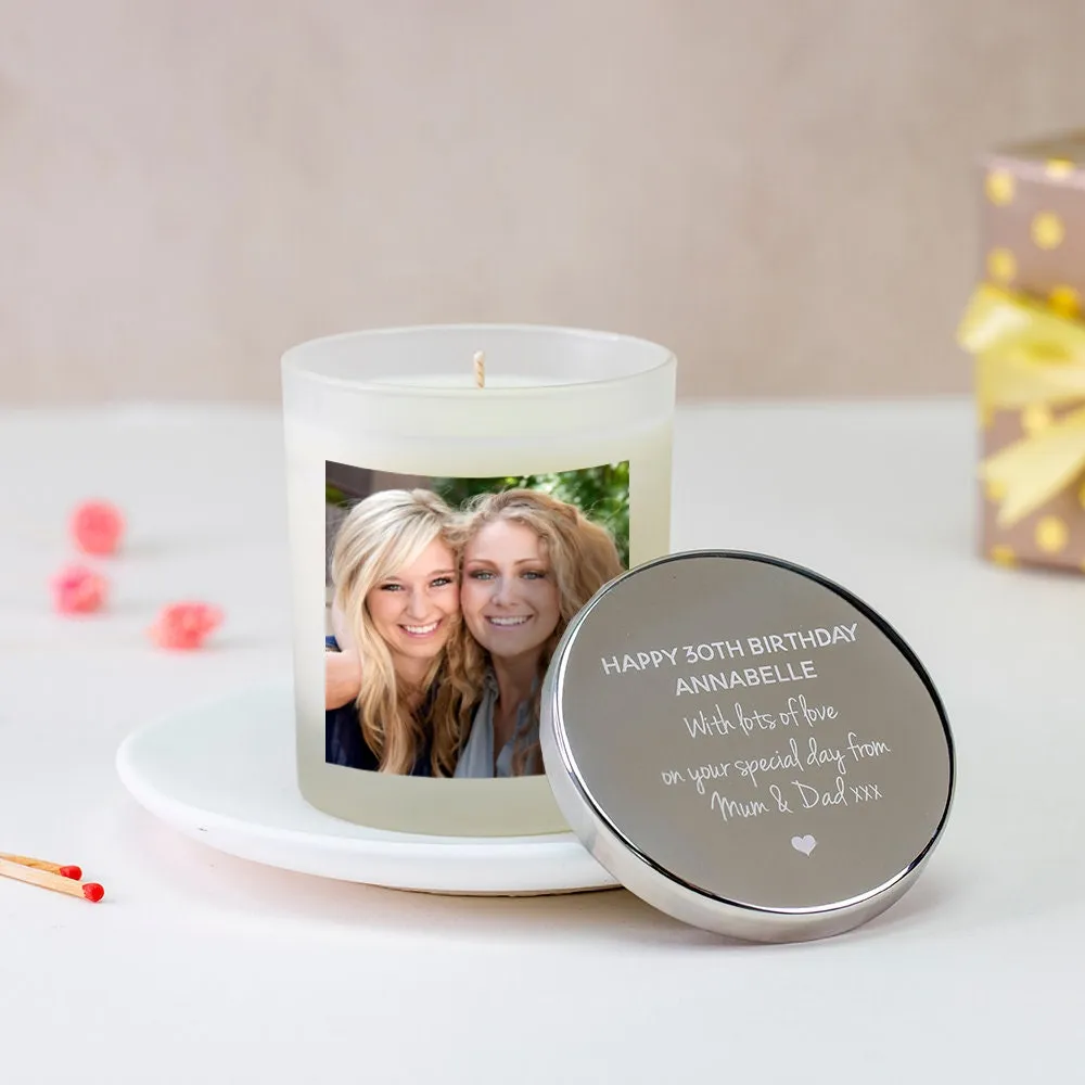 Birthday Gifts for Her - Engraved Lid Photo Birthday Candle