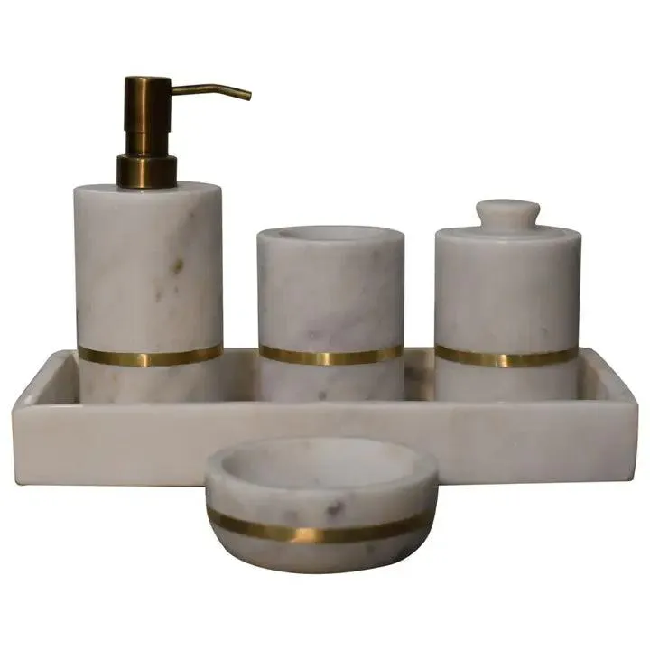 Brass Inlay Marble Bathroom Set of 5