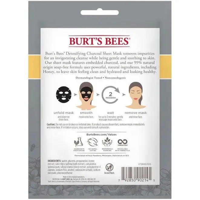 Burt's Bees Detoxifying Charcoal Sheet Mask with Honey 0.33 oz. Mask