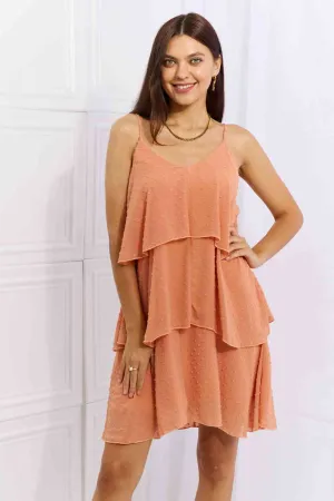 By The River Full Size Cascade Ruffle Style Cami Dress in Sherbet