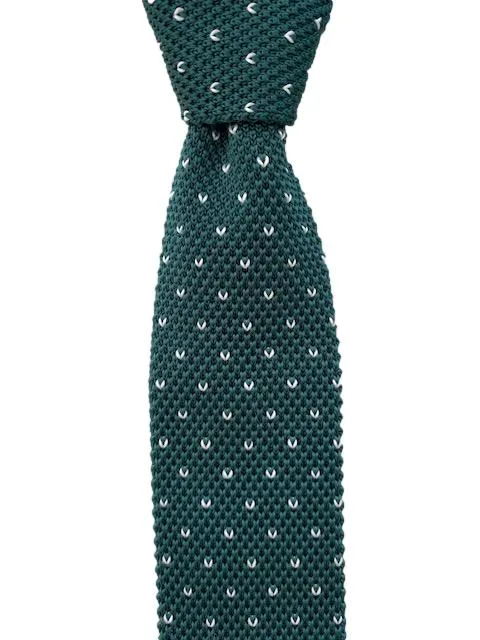 Dark Forest Green Knit Tie with White Flecks