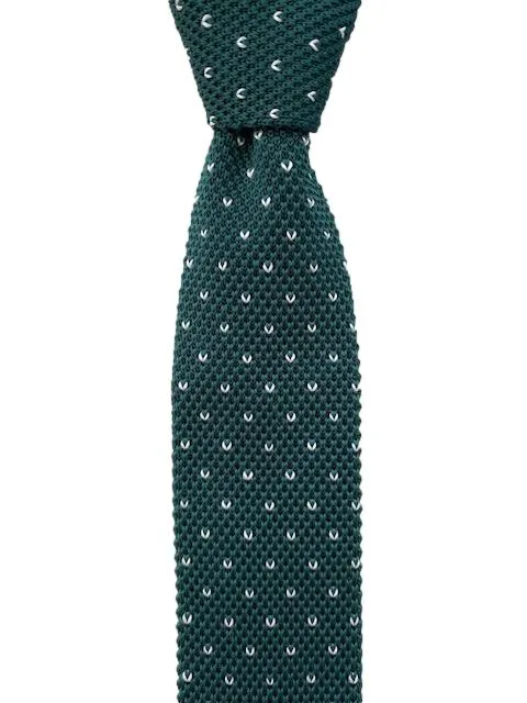 Dark Forest Green Knit Tie with White Flecks