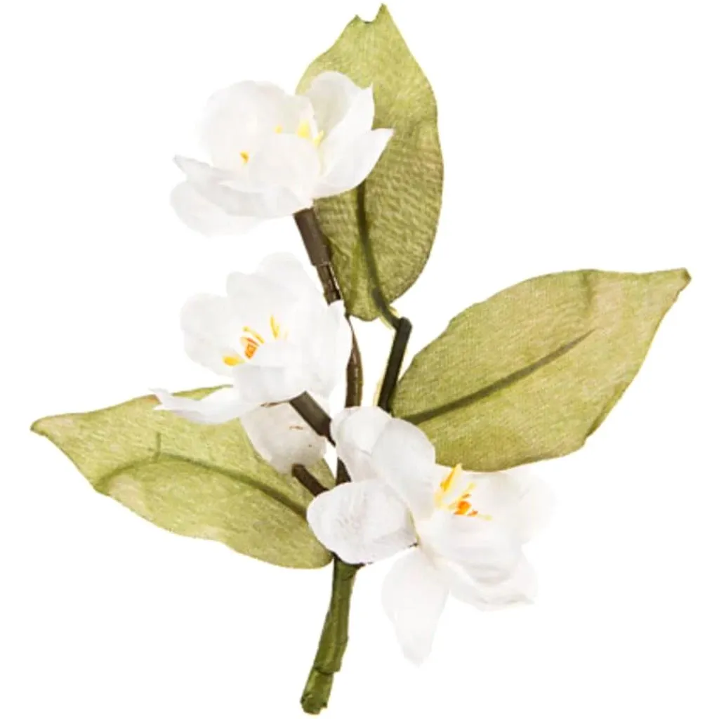 David Tutera™ Artificial Wedding Boutonniere: White Blossoms w/Green Leaves