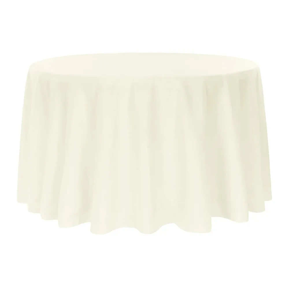 Economy Polyester Tablecloth 132" Round - Light Ivory/Off White