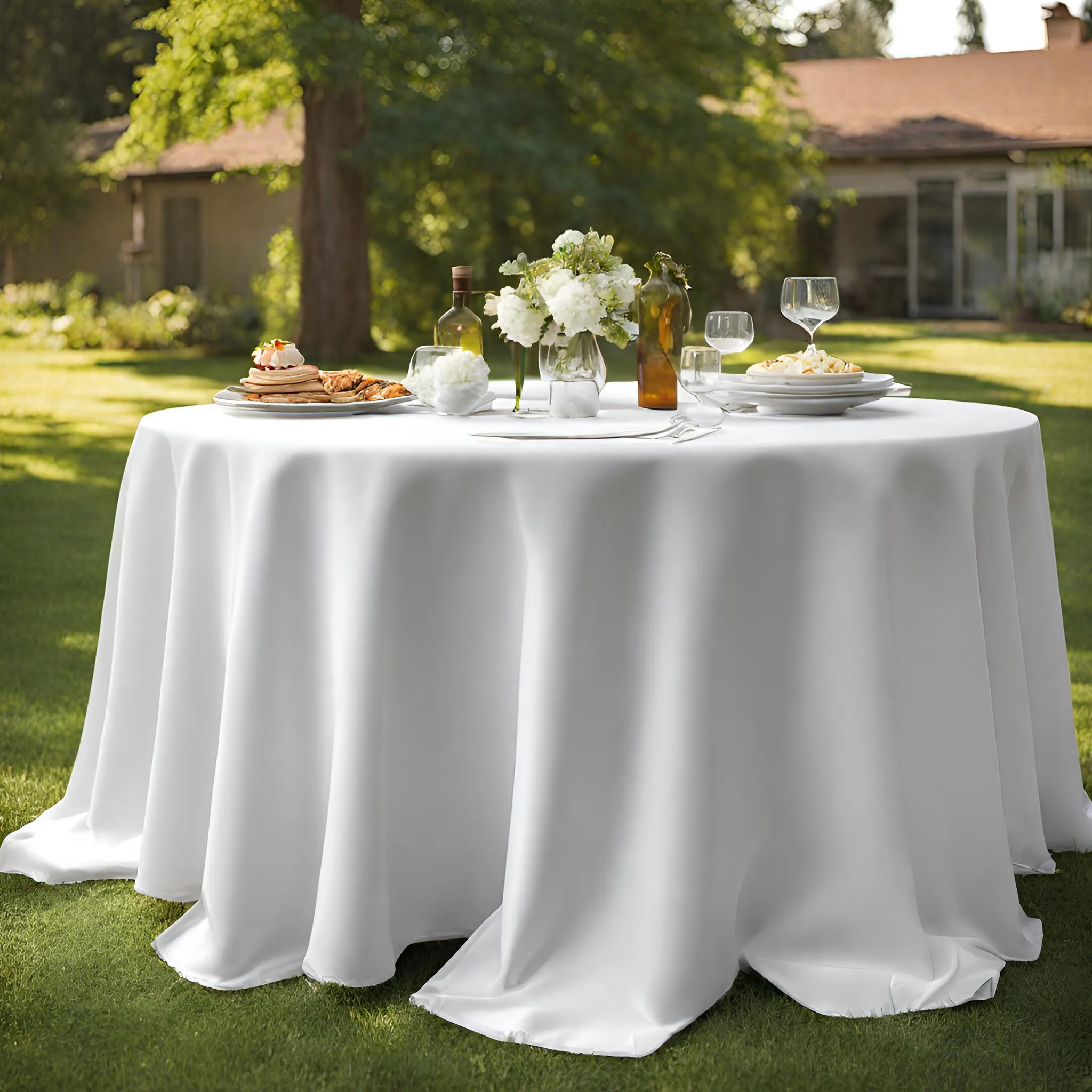 Economy Polyester Tablecloth 132" Round - White