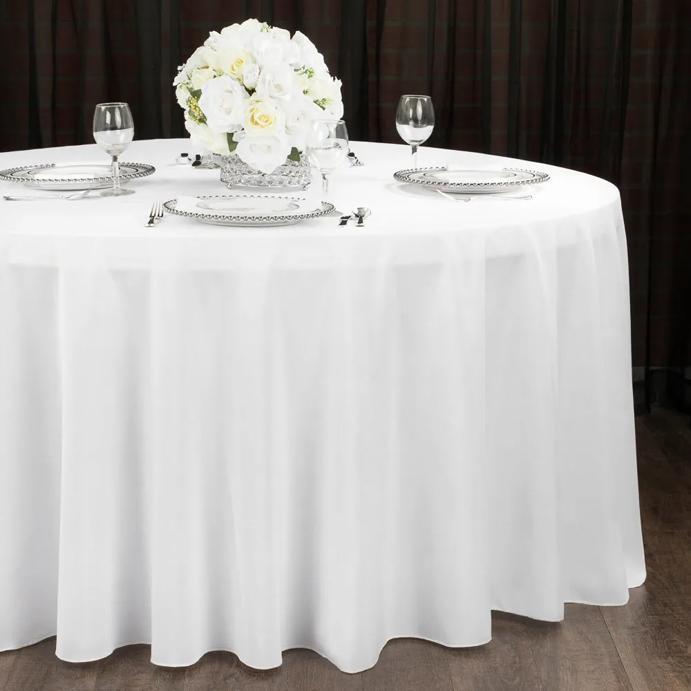 Economy Polyester Tablecloth 132" Round - White