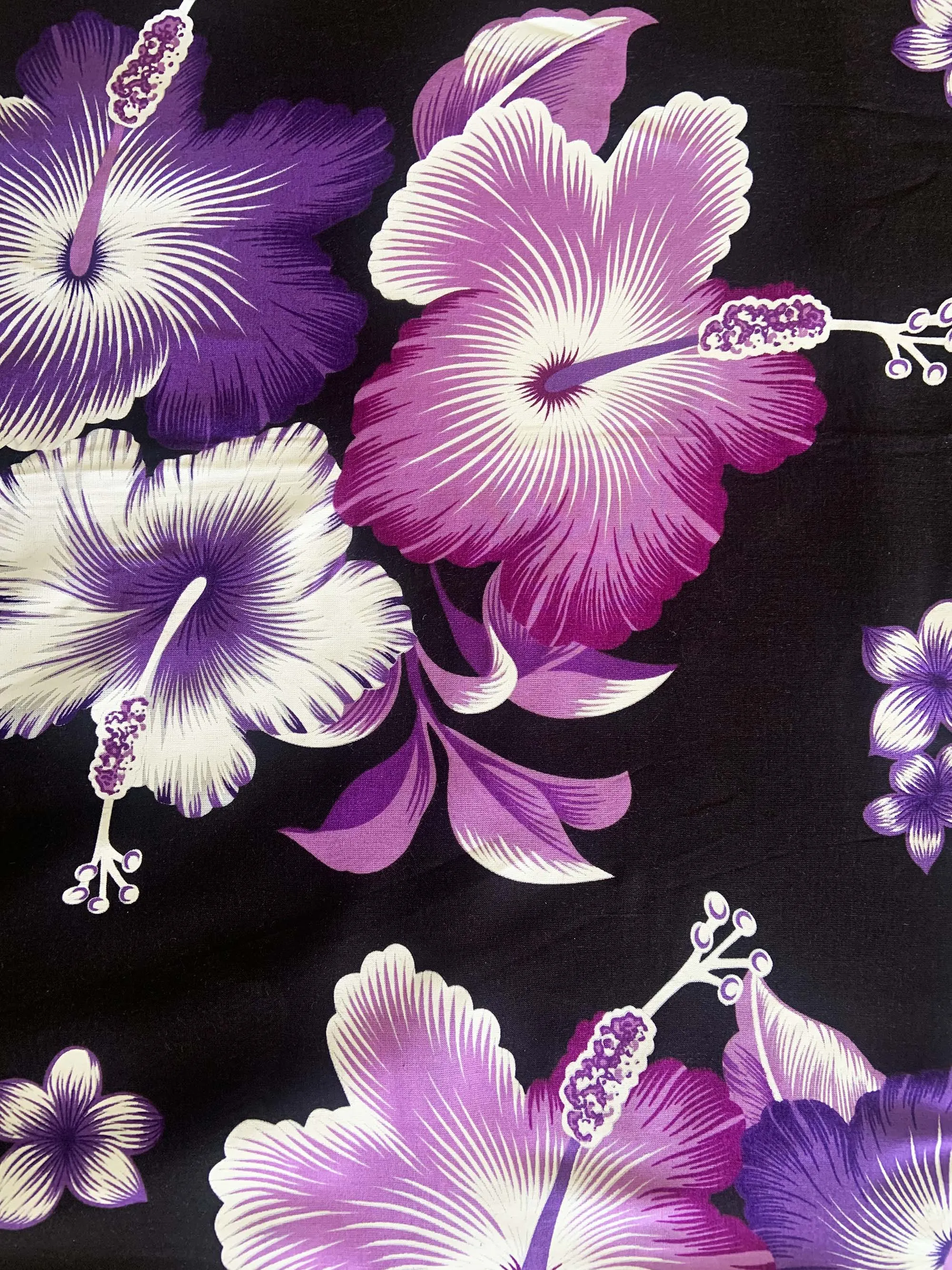 Elegant Black Sarong with Purple Flower Pattern  - Sophisticated Beach Cover-Up