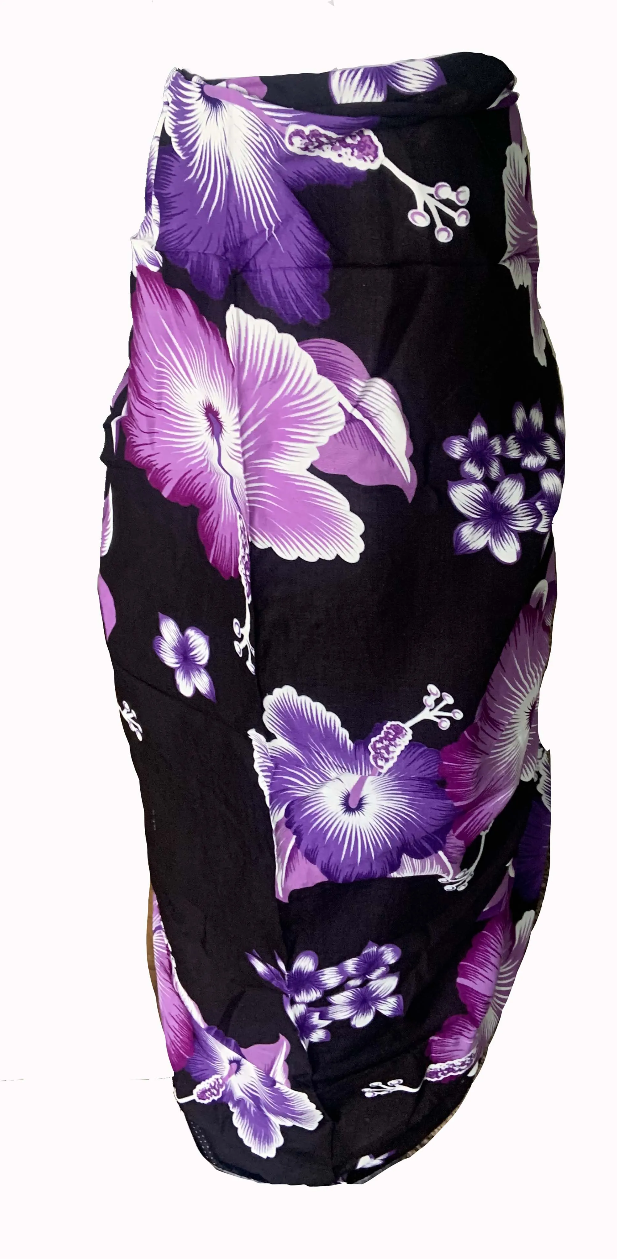 Elegant Black Sarong with Purple Flower Pattern  - Sophisticated Beach Cover-Up