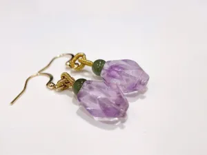 Elegant Natural Amethyst Earrings, Glistening Like Grapes, Paired with Hetian Jade, Simple and Stylish, Versatile for Various Styles