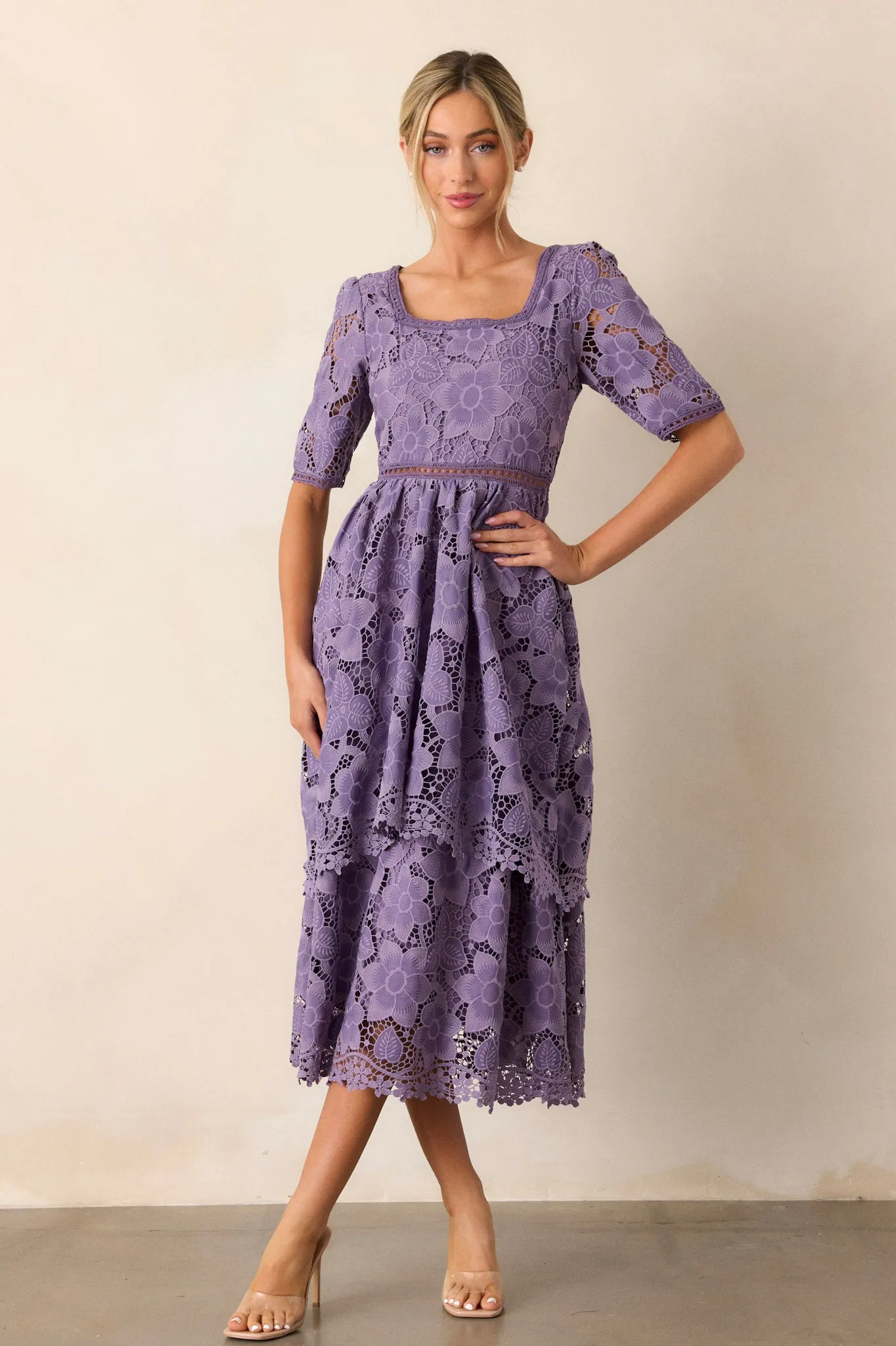 Eternal Romance Lilac Floral Embroidered Midi Dress