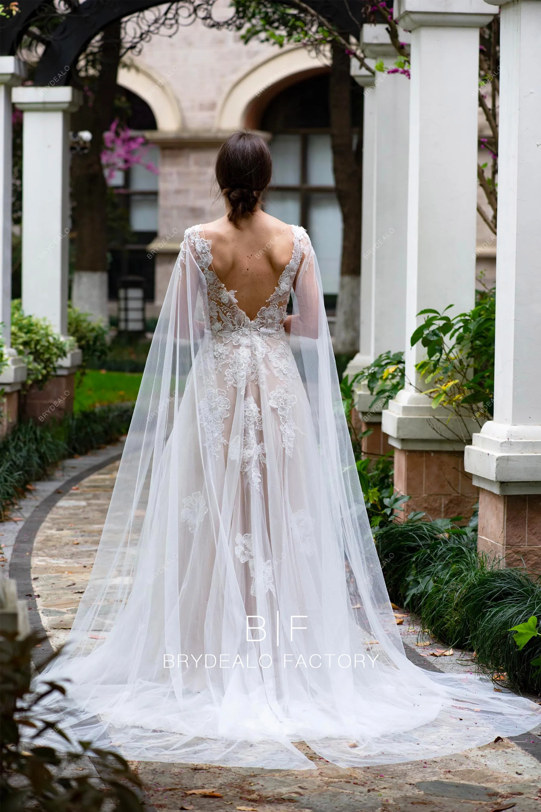 Ethereal 3D Flower Lace Detachable Shoulder Veil Wedding Dress