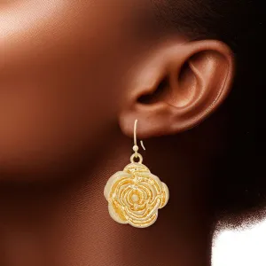 Fish Hooks Burnished Gold Rose Charm Earrings