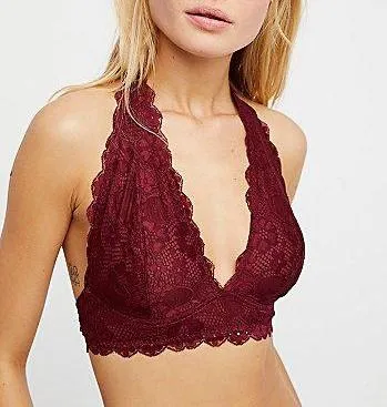 Free People Black Lace Halter Bra