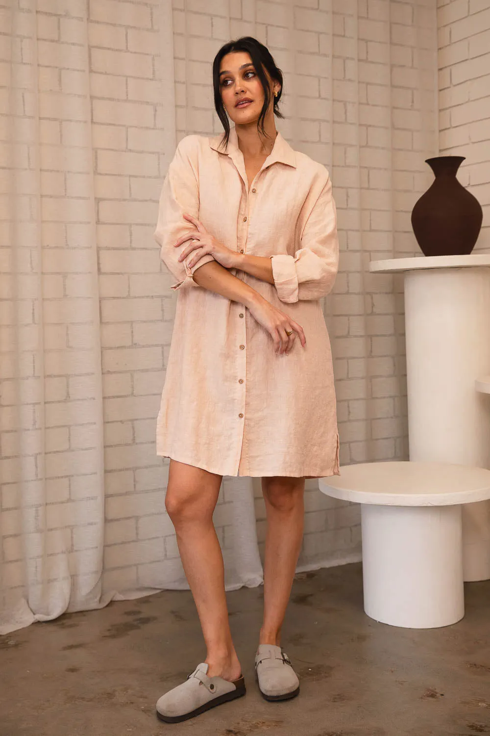 Fundamental Linen Shift Dress - Blush