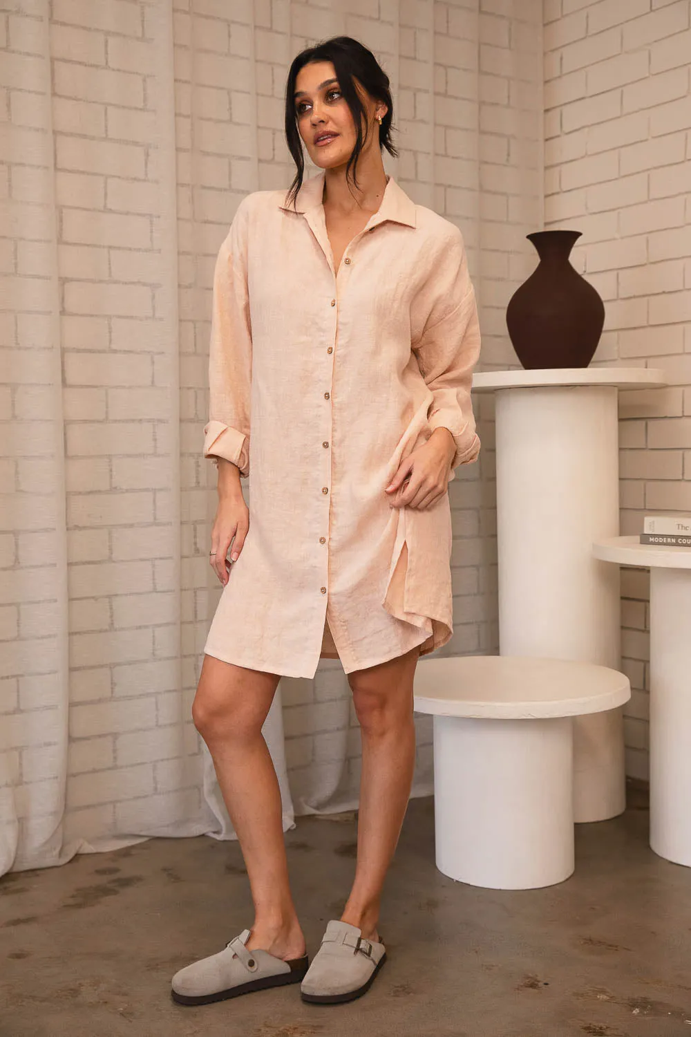 Fundamental Linen Shift Dress - Blush