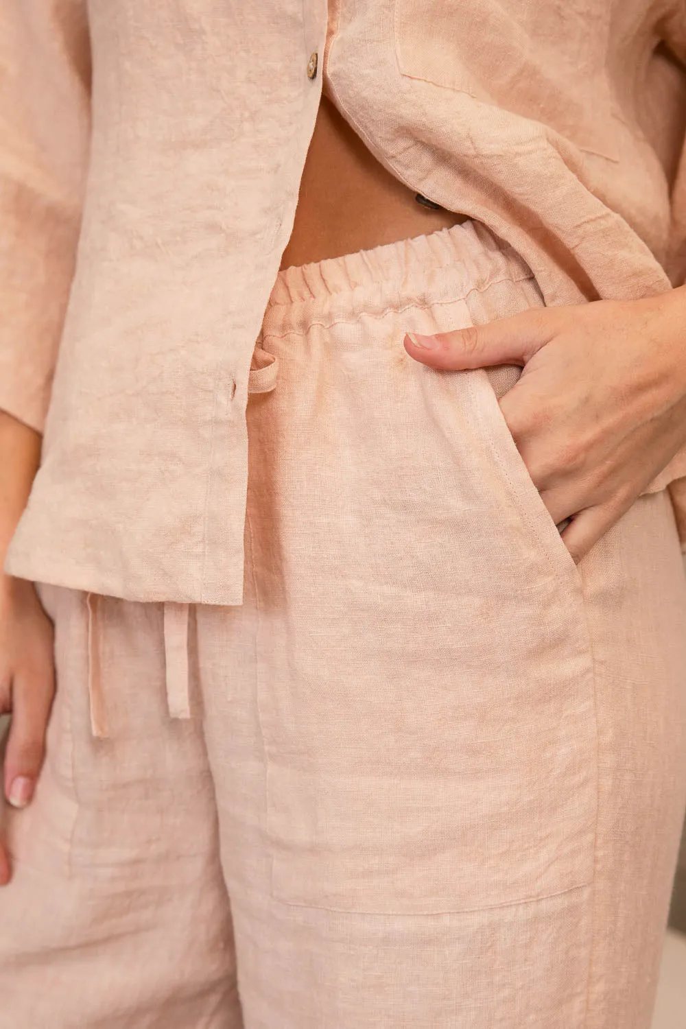 Fundamental Wide Leg Linen Pant - Blush