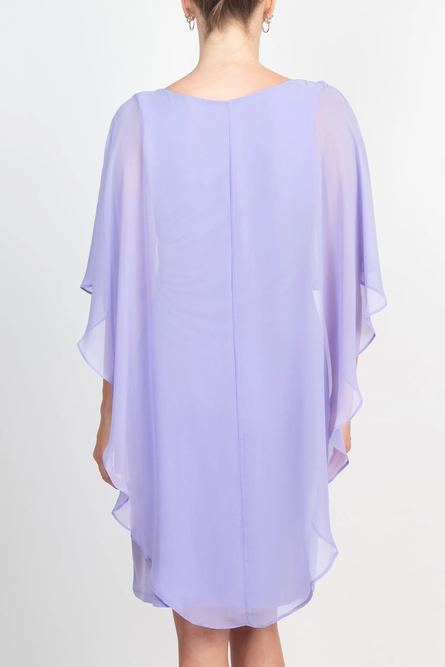 Glamour Scoop Neck Chiffon Cape Short Sleeve ITY Dress