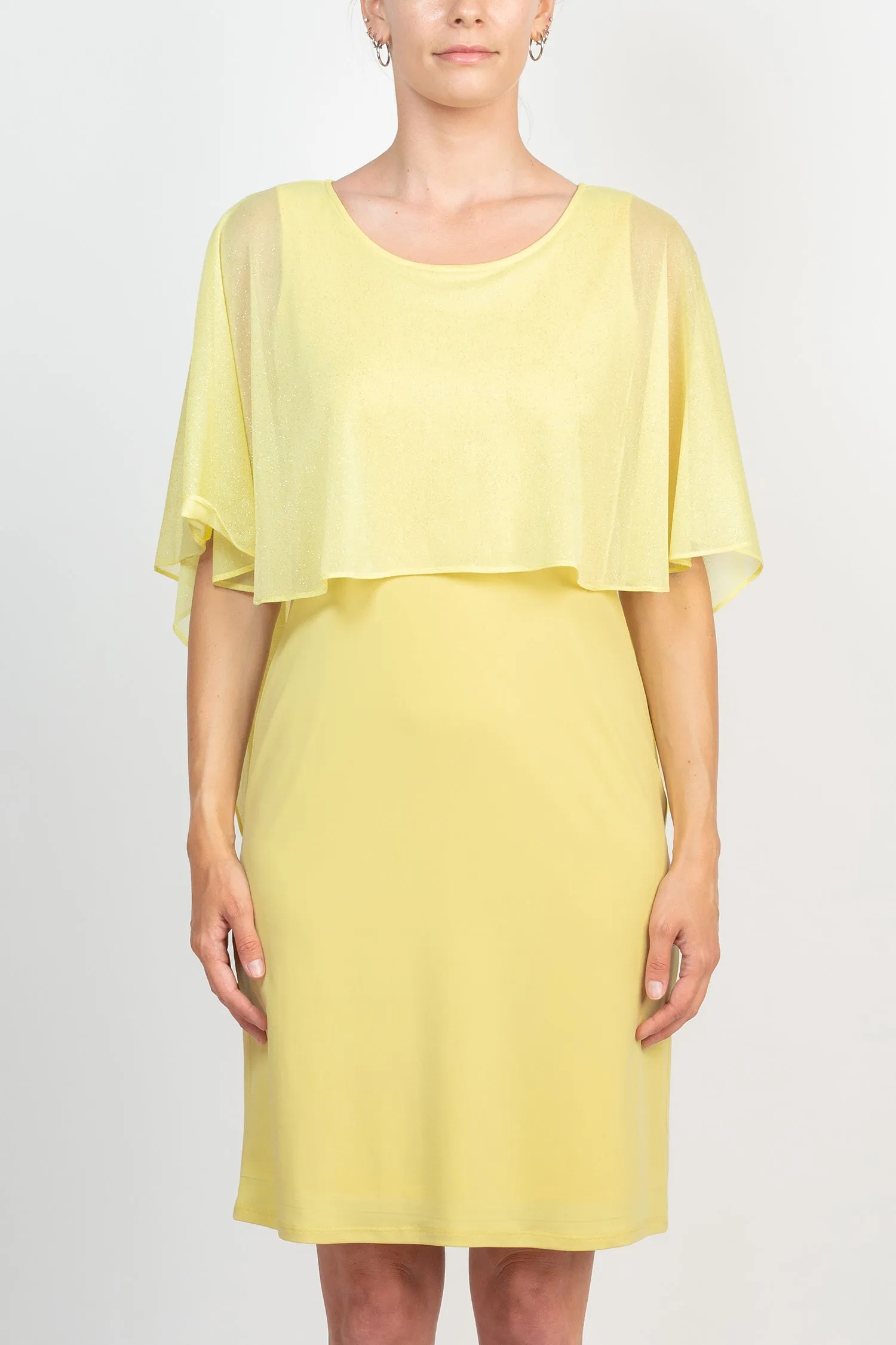 Glamour Scoop Neck Chiffon Cape Short Sleeve ITY Dress