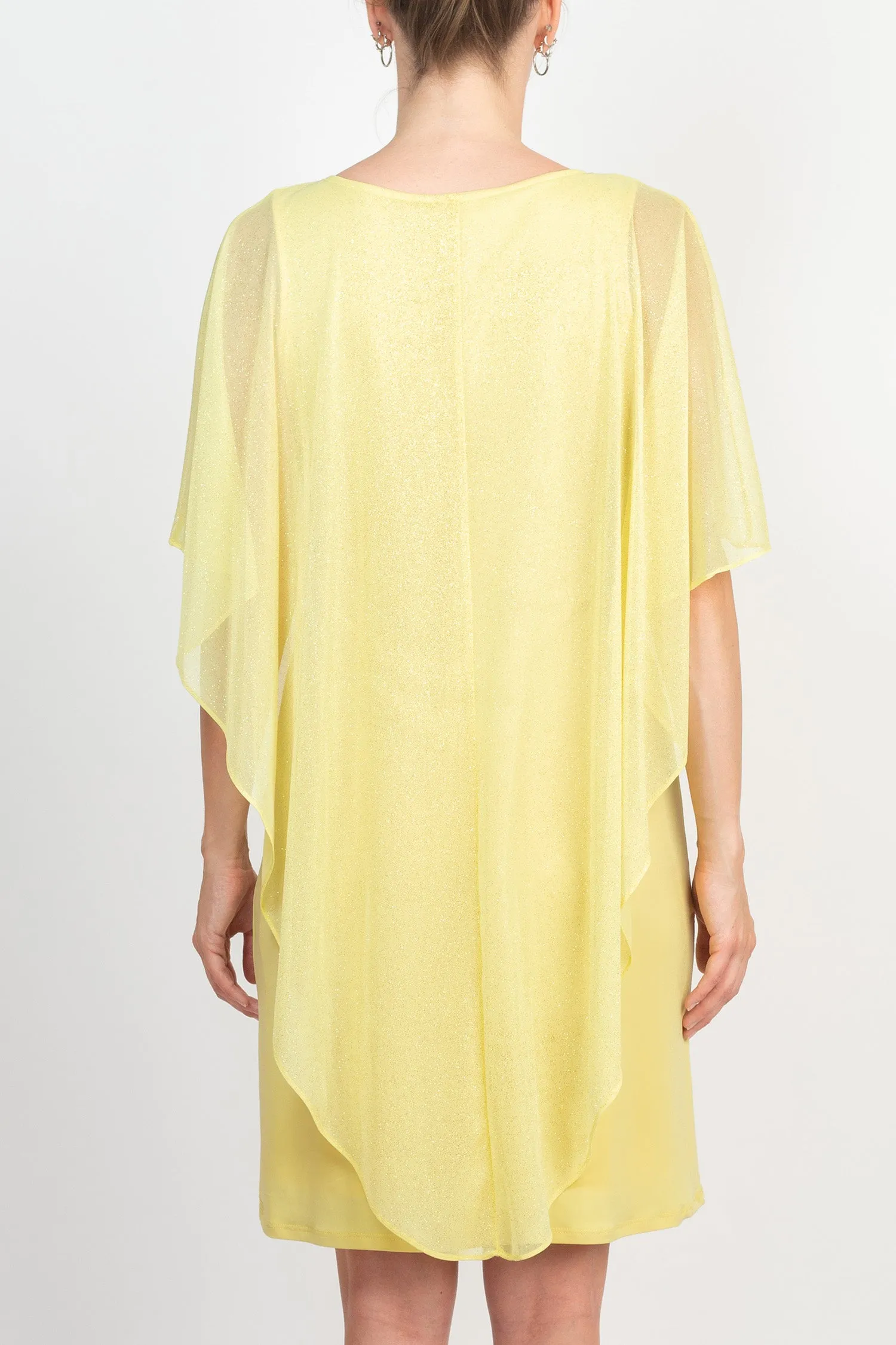 Glamour Scoop Neck Chiffon Cape Short Sleeve ITY Dress