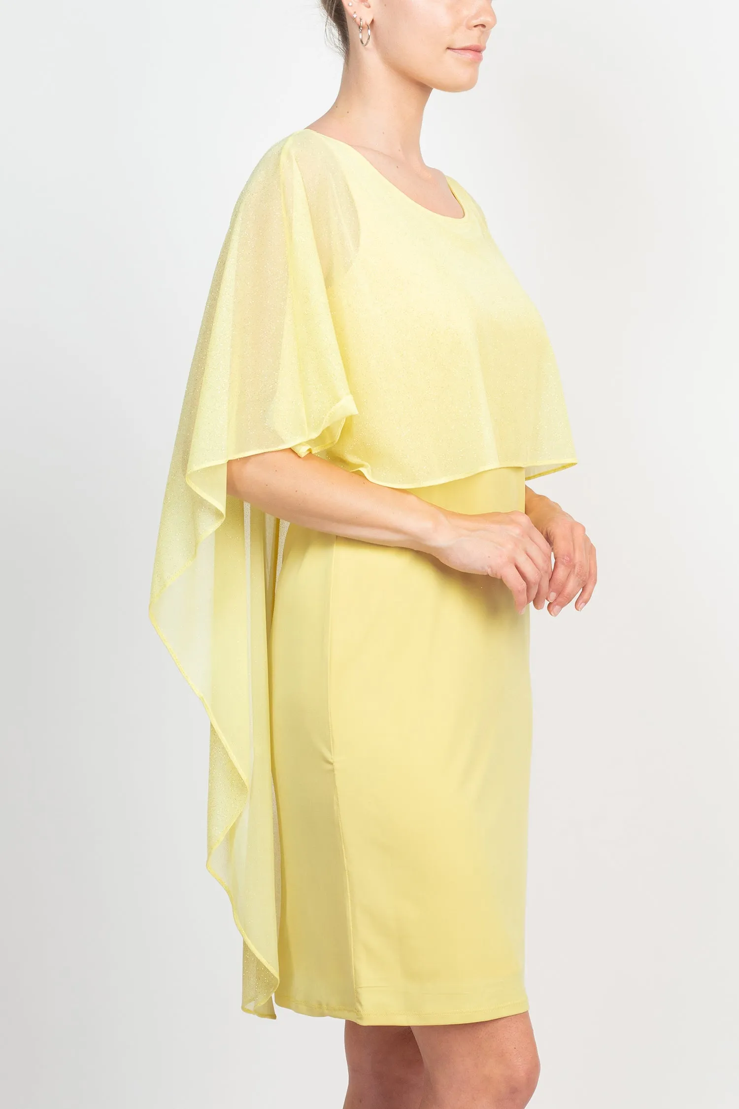 Glamour Scoop Neck Chiffon Cape Short Sleeve ITY Dress