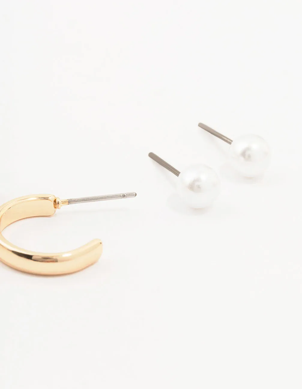 Gold Pearl Stud And Hoop Earrings 3-Pack