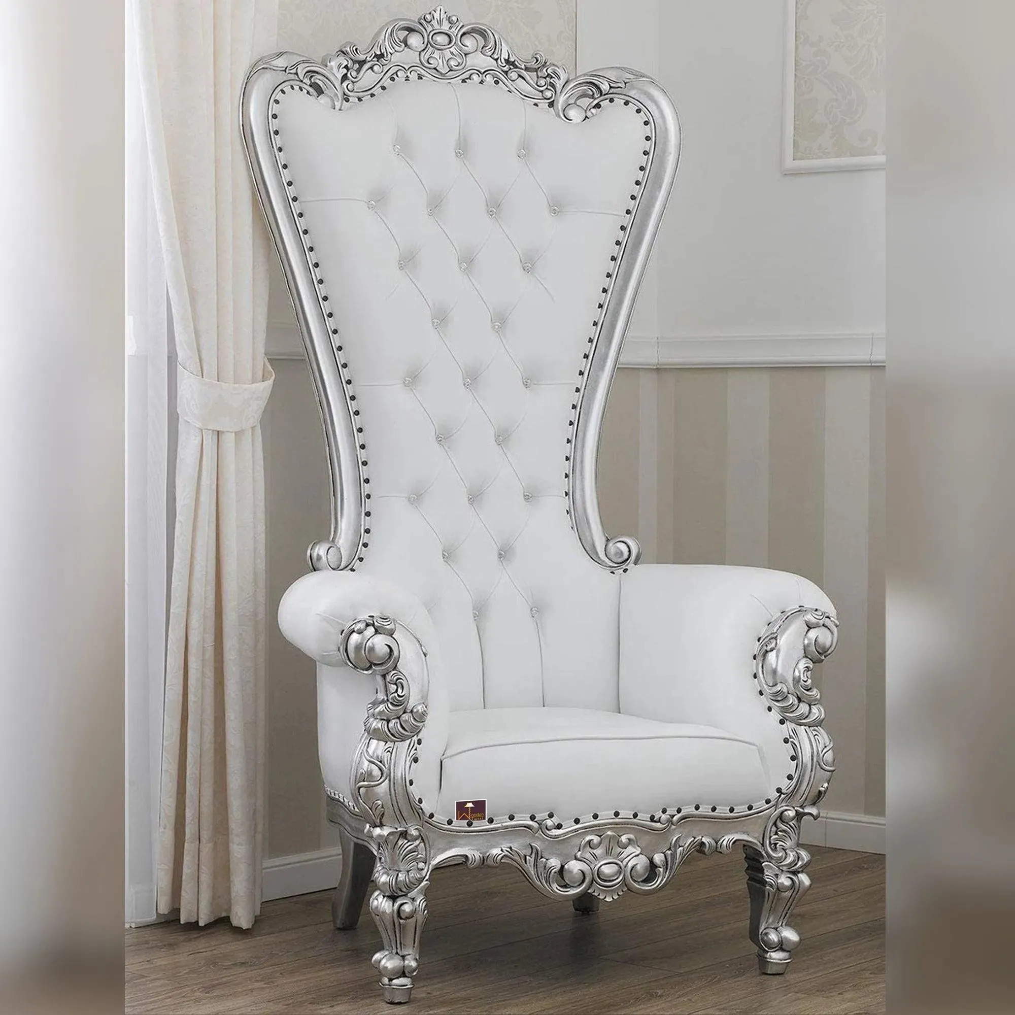 Luxurious High Back throne Silver Leaf Chair