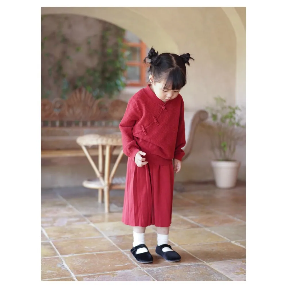 MaNa Girls Red Cotton Knitted Skirt