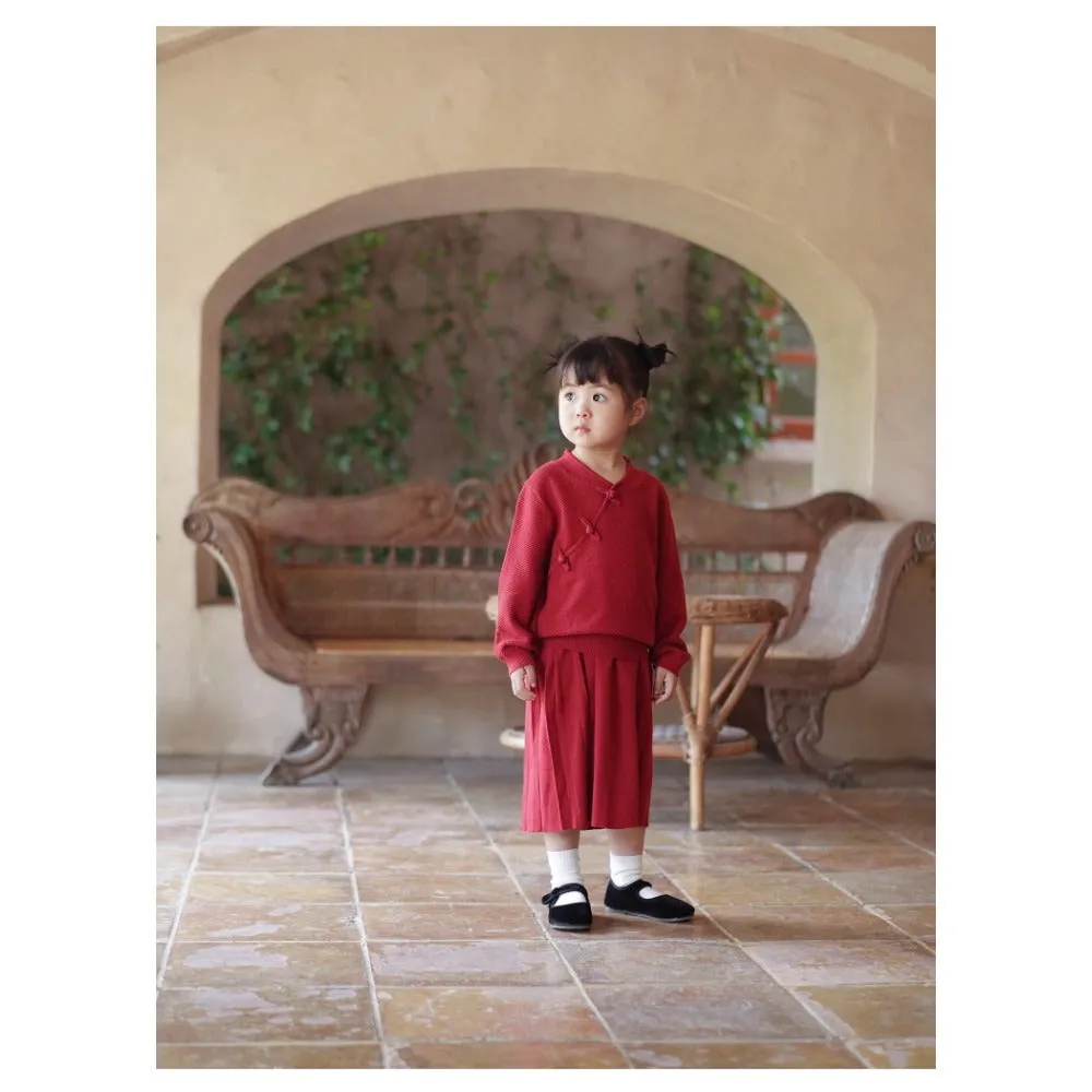 MaNa Girls Red Cotton Knitted Skirt