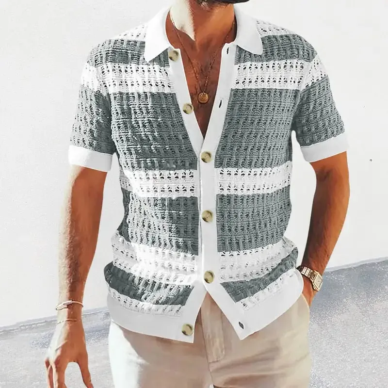 Men's Elegant Striped Knitted Cardigan