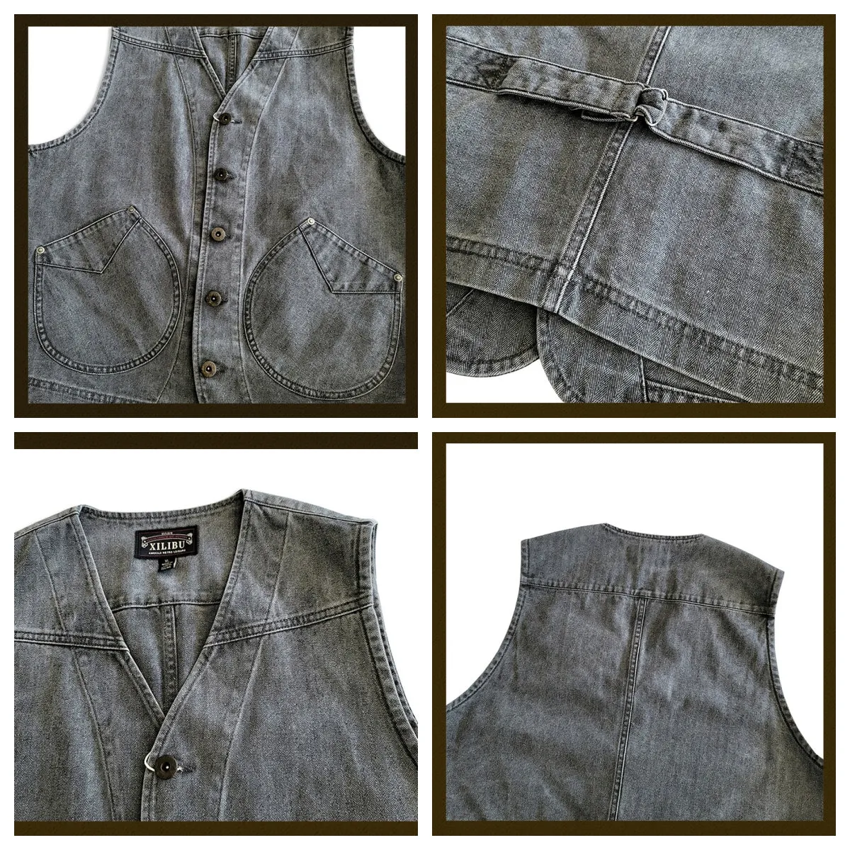 Men's Herringbone Charcoal V-neck Vest