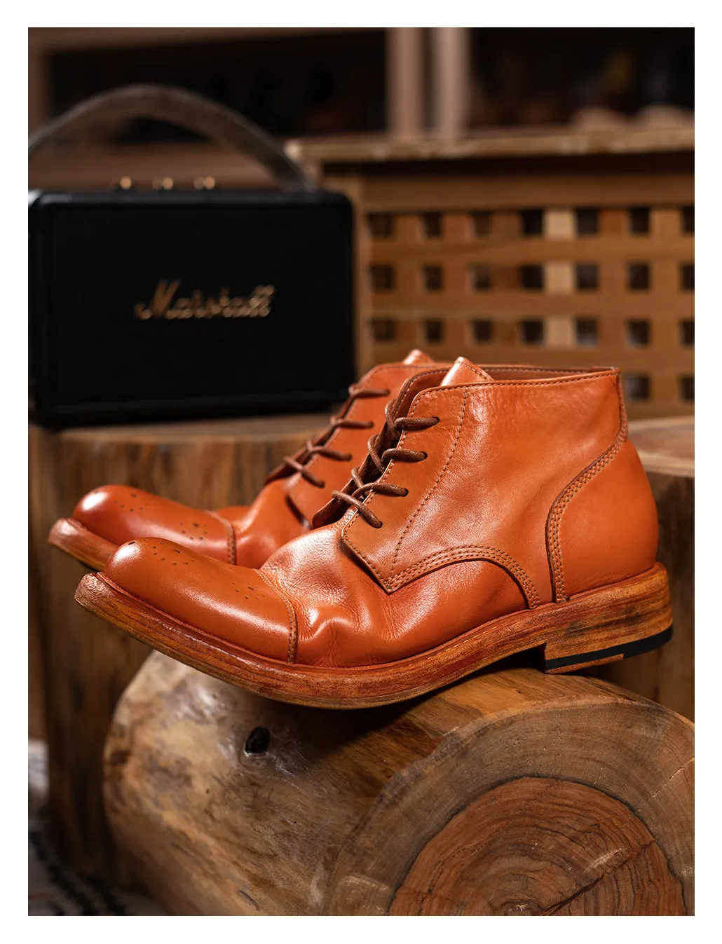 Men's Leather Brogue Derby Boots