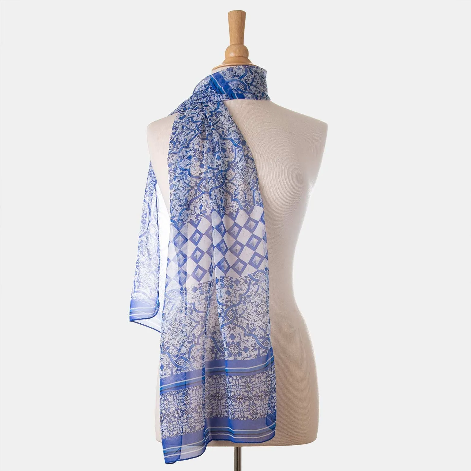 Miramar - Long Sheer Silk Scarf - Blue