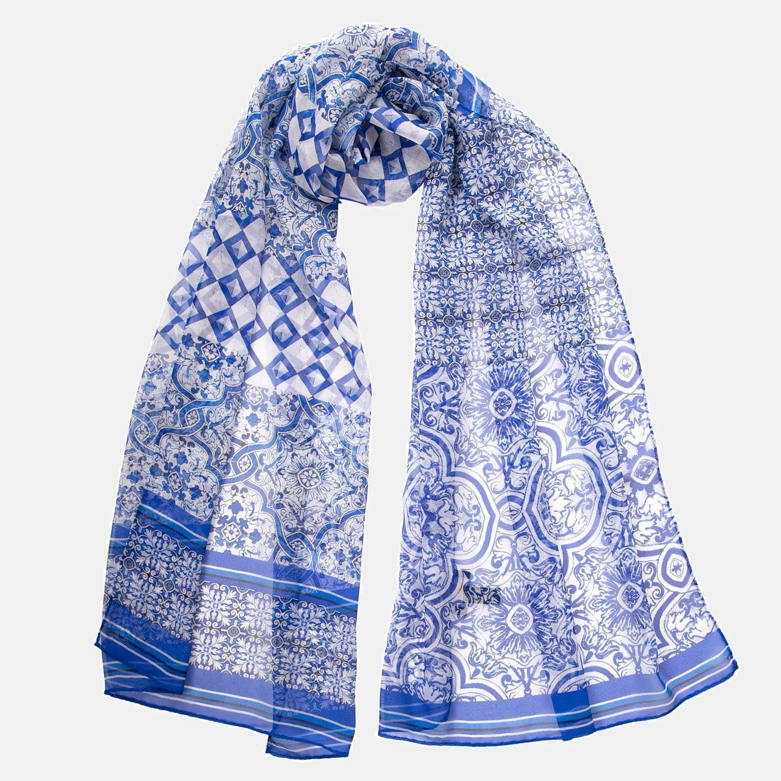 Miramar - Long Sheer Silk Scarf - Blue