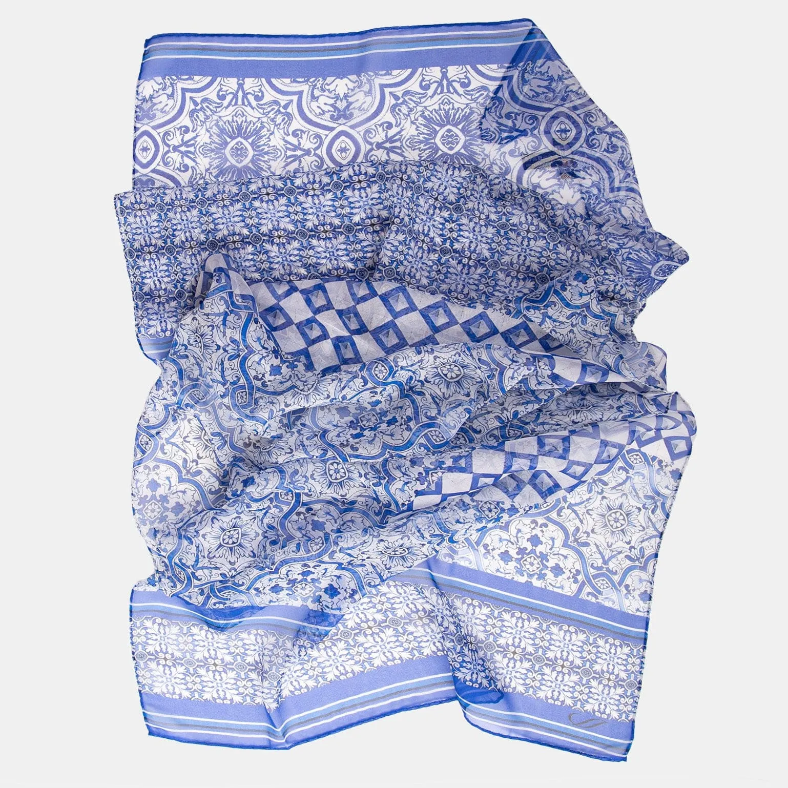 Miramar - Long Sheer Silk Scarf - Blue