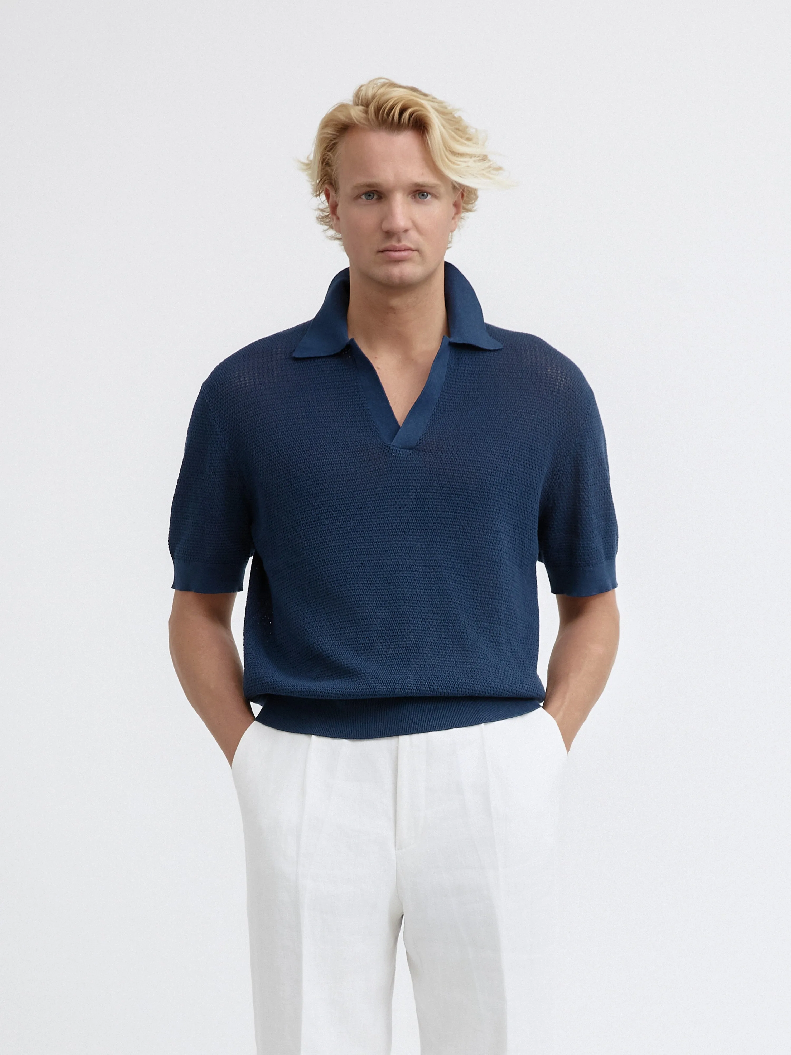 Navy Knitted Short Sleeve Jersey