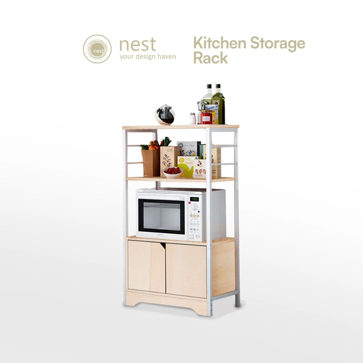 NEST DESIGN LAB Premium Kitchen Storage Rack with Cabinet Layer - Maple