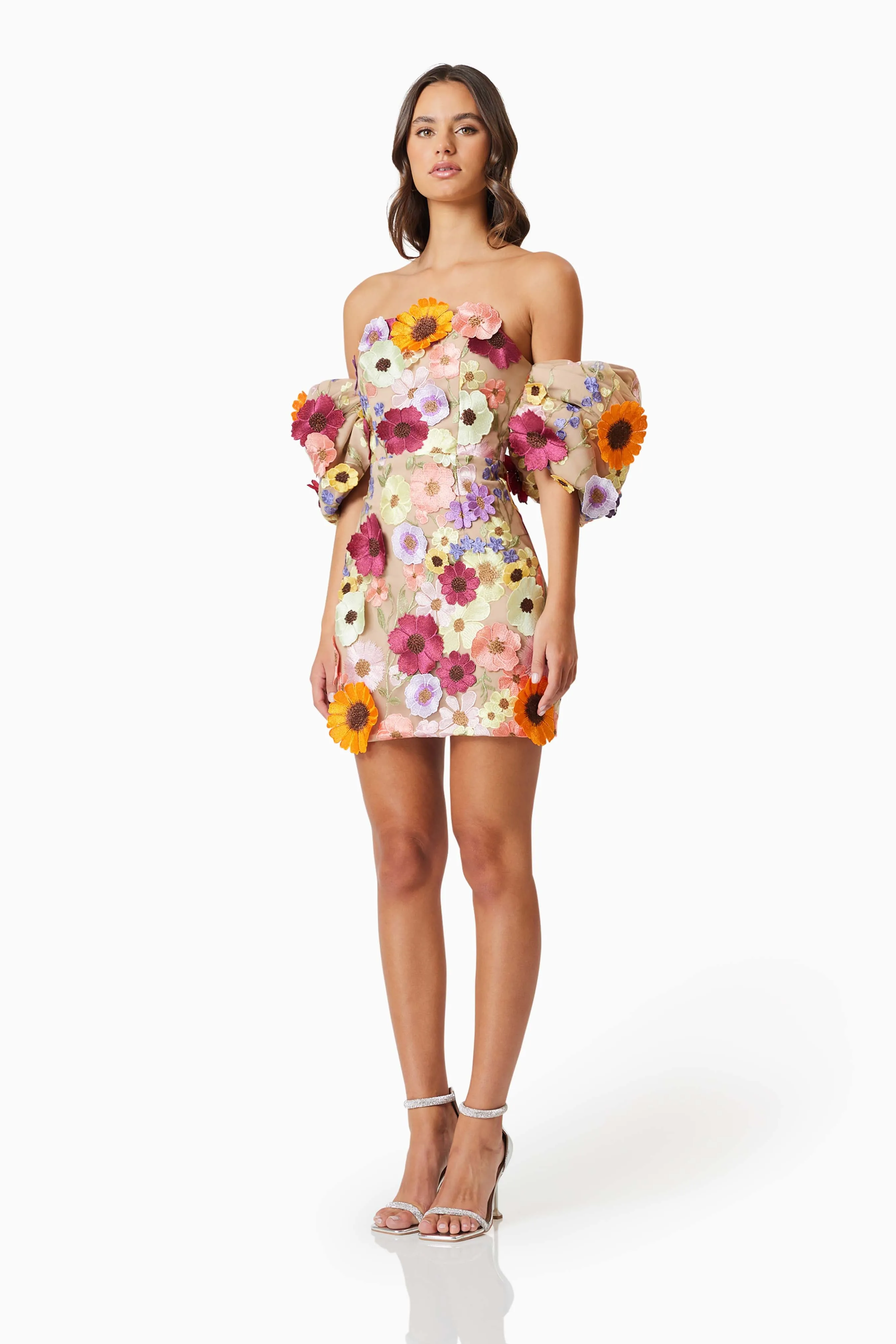 Perry Floral Embellished Mini Dress in Pink