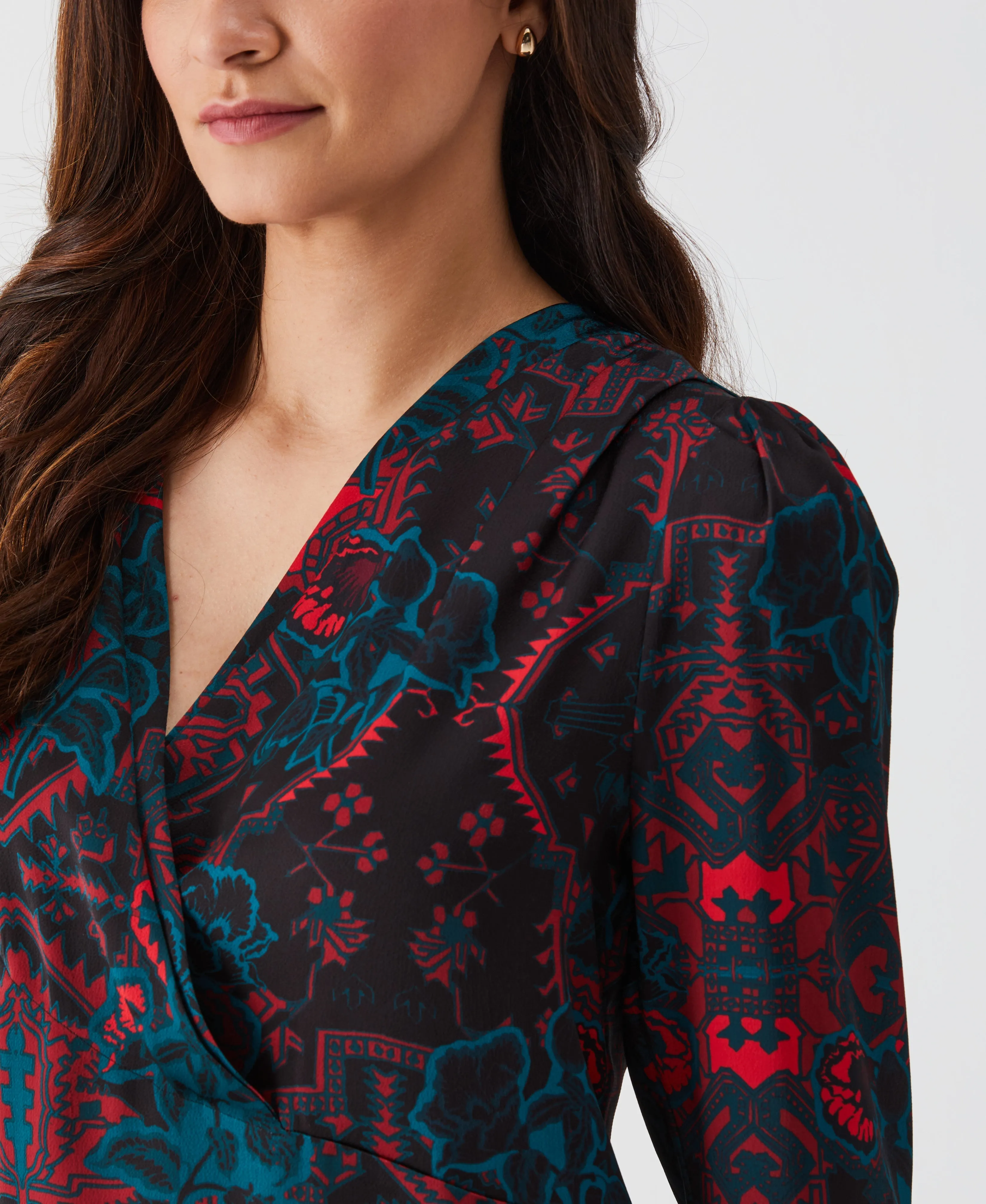 Petite Grand Tapestry Print Cross-Front Blouse